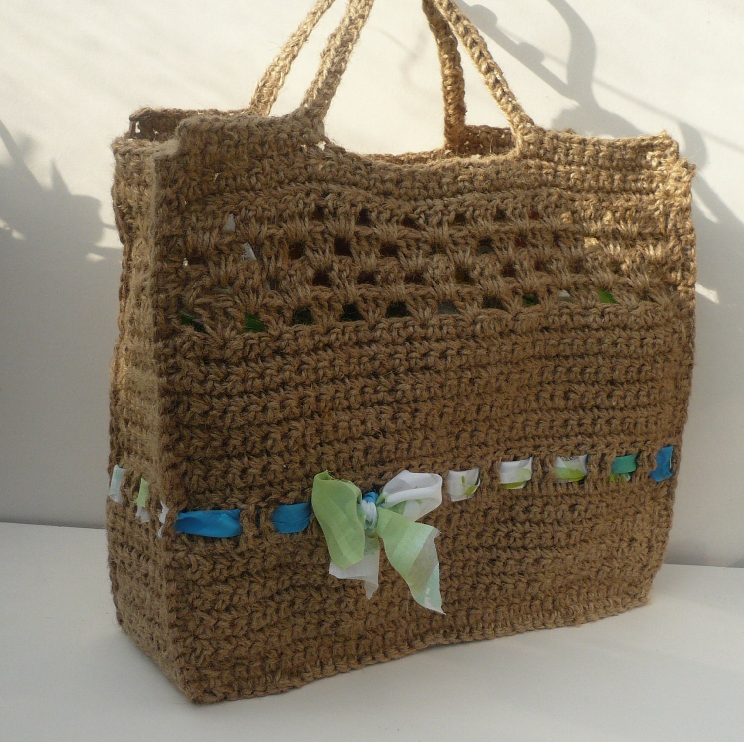 Crochet Jute Tote Shopping Bag with upcylced by ...