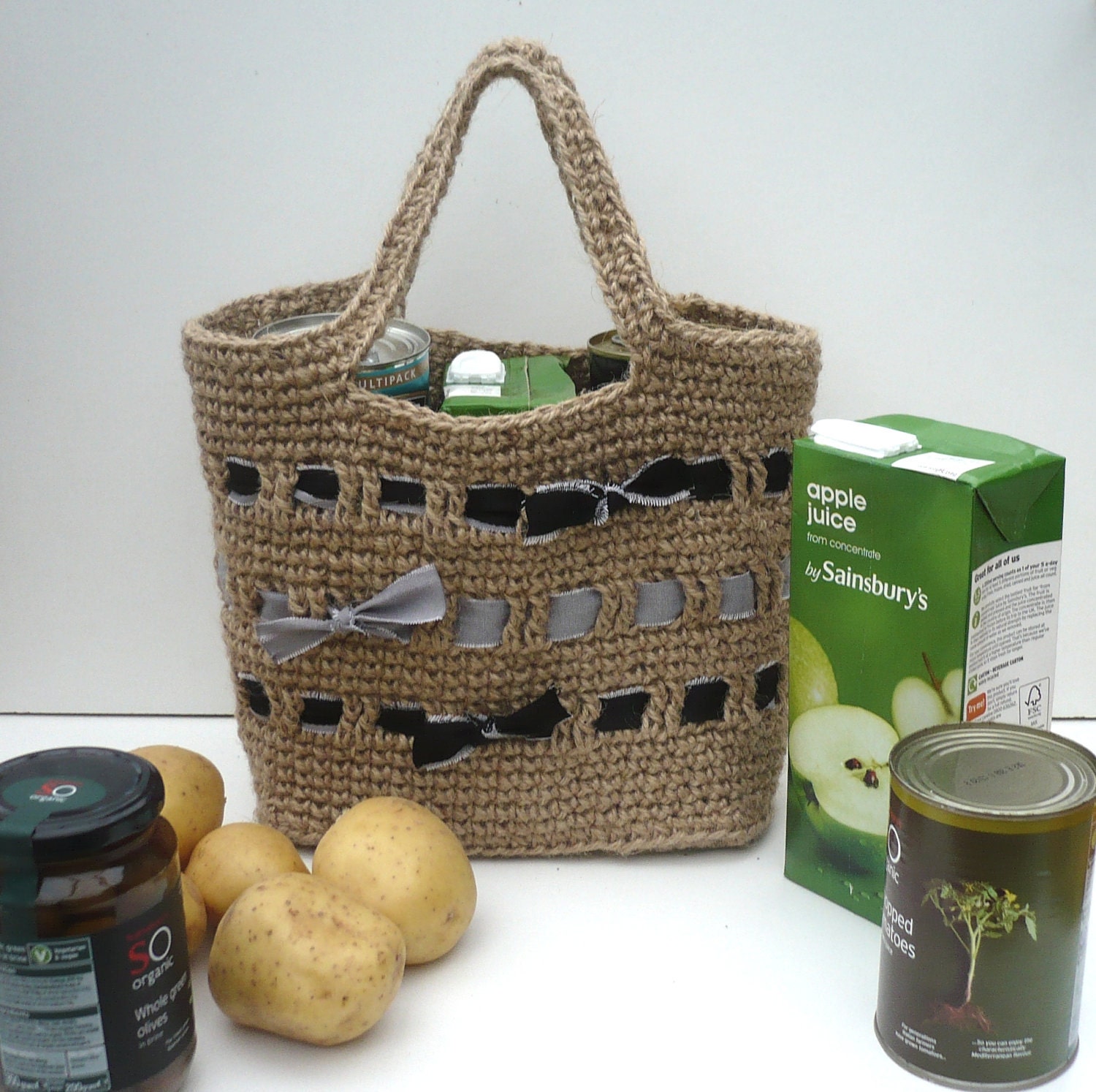 Strong Shopping Bag. Crocheted Jute Tote: by ...