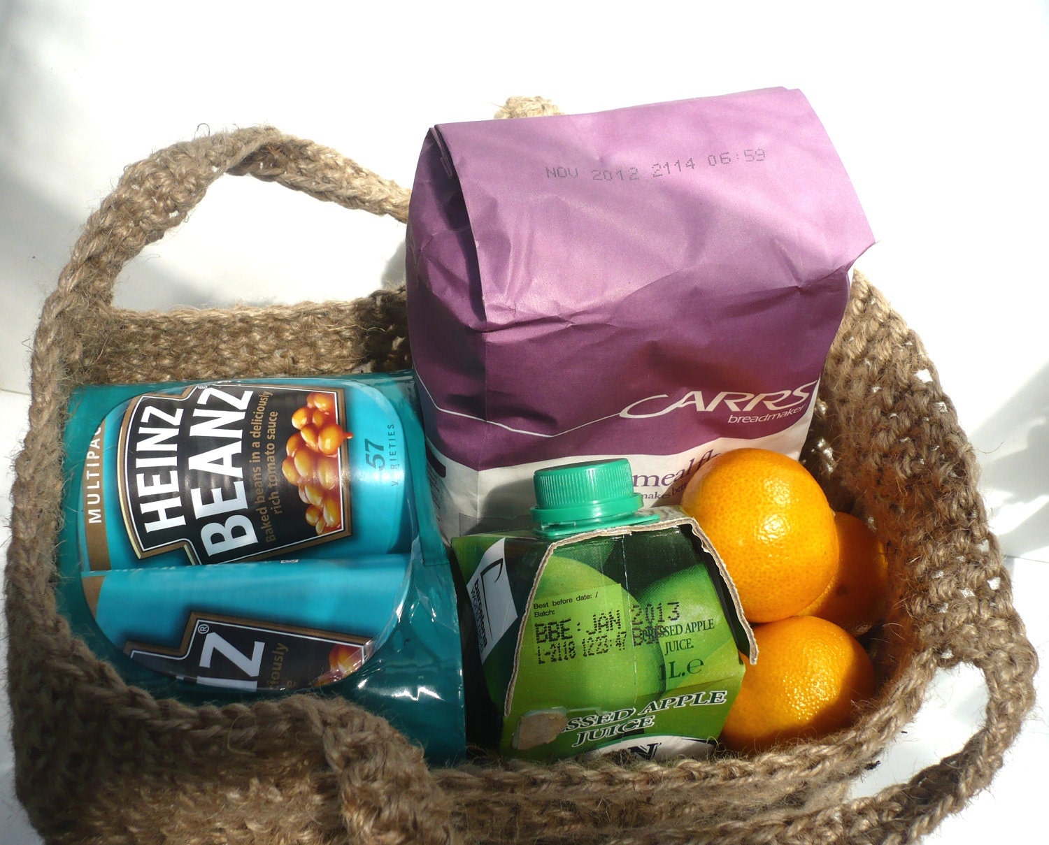 Tote Shopping Bag: Strong Crocheted Jute. Made in England.