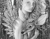 The Forrest Angel. 8X10 Print. An original graphite drawing presented in a high quality print.