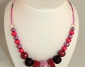 Handmade Irish Jewelry - Ceramic, Wood and Pearl necklace - from the West Cork Fuchsia Collection - Free shipping