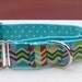 1 inch teal, pink and green jaquard ribbon martingale collar