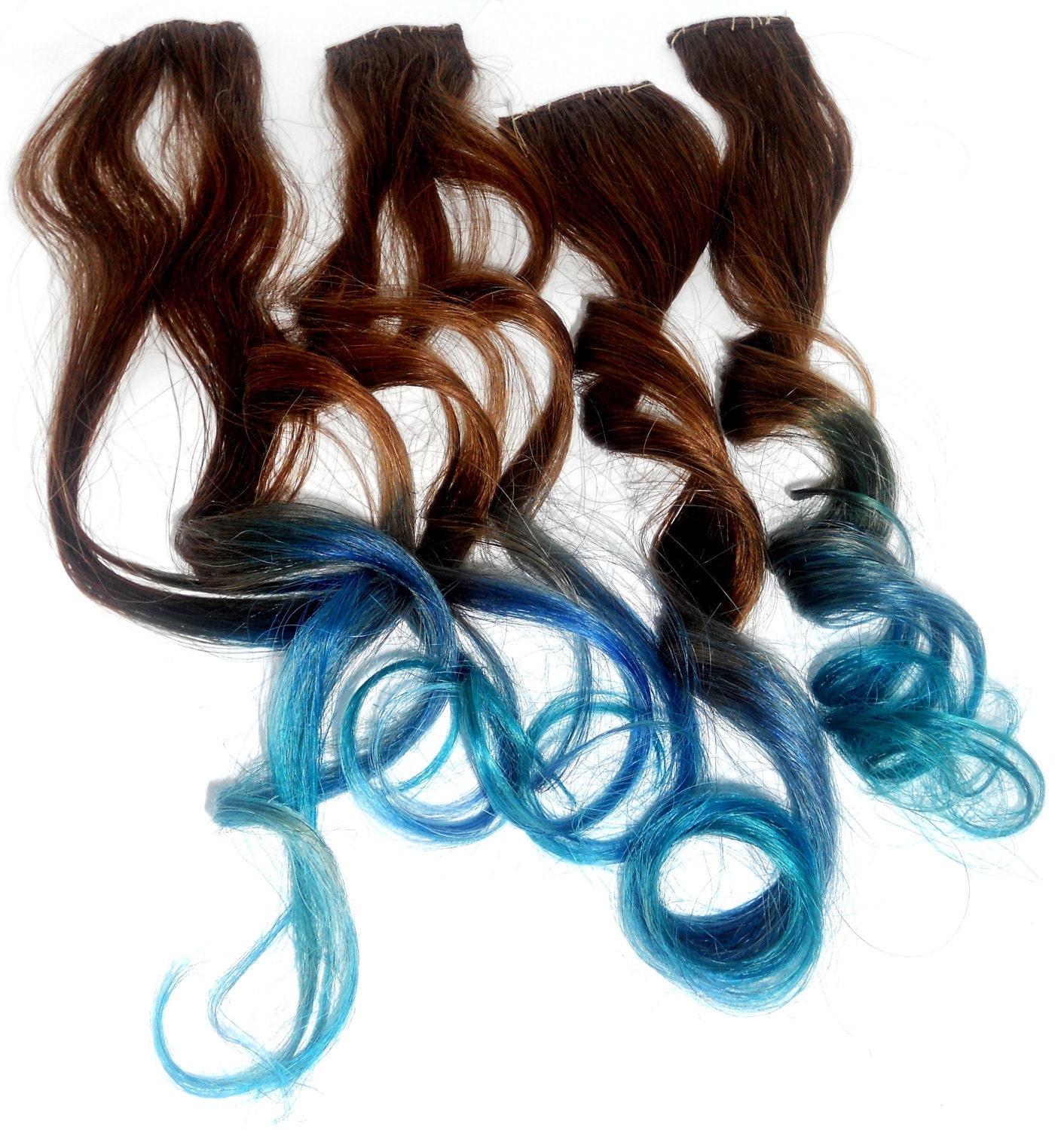 Ready to Ship -Pastel Rainbow Hair Extension - Tips Dip Dyed - Weft Clip Extensions - Ombre - Free People -16-18inch Brown