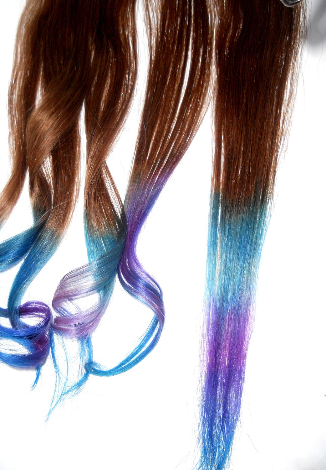Ready to Ship -Pastel Rainbow Hair Extension - Tips Dip Dyed - Weft Clip Extensions - Ombre - Free People -16-18inch Brown