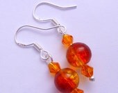 Dangle Earrings Red and Orange Drop Earrings Glass An Crystal