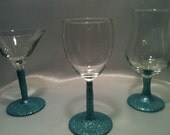 Set of 8 Hand Painted Glitter Stem Glassware