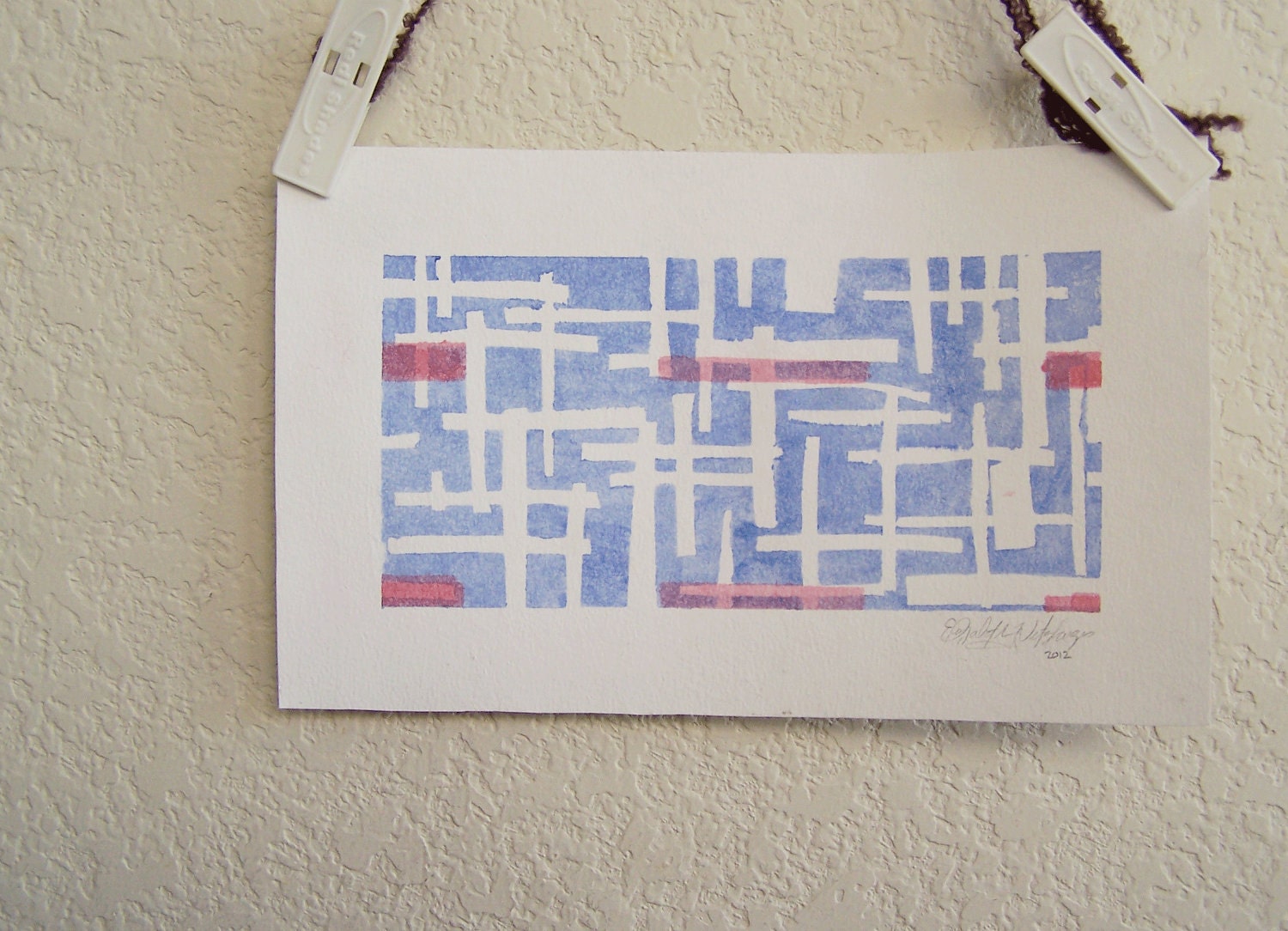 Abstract blue and red water color painting