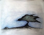 Home decor, tranquil tree, green blue and black watercolor landscape painting