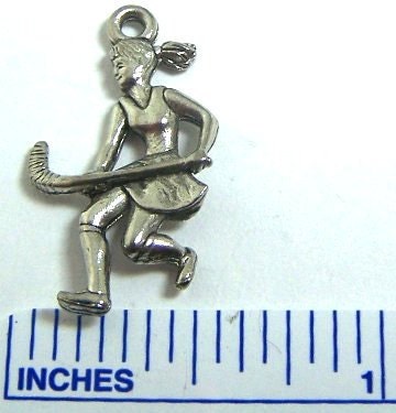 Set of 10 Pewter Women's Field Hockey Player Charms - Free Shipping in the US - (5453)