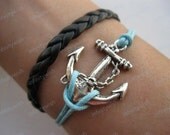 Anchor-antique silver anchor bracelet,anchor pendant,braid leather bracelet-Z004