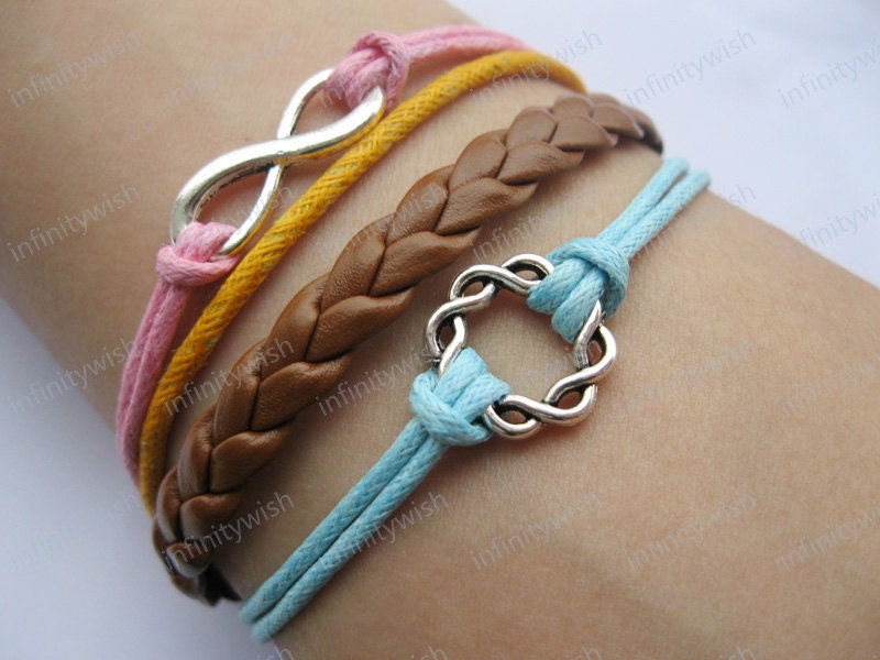 Karma-antique silver karma bracelet,infinity bracelet,braid leather bracelet-Z181