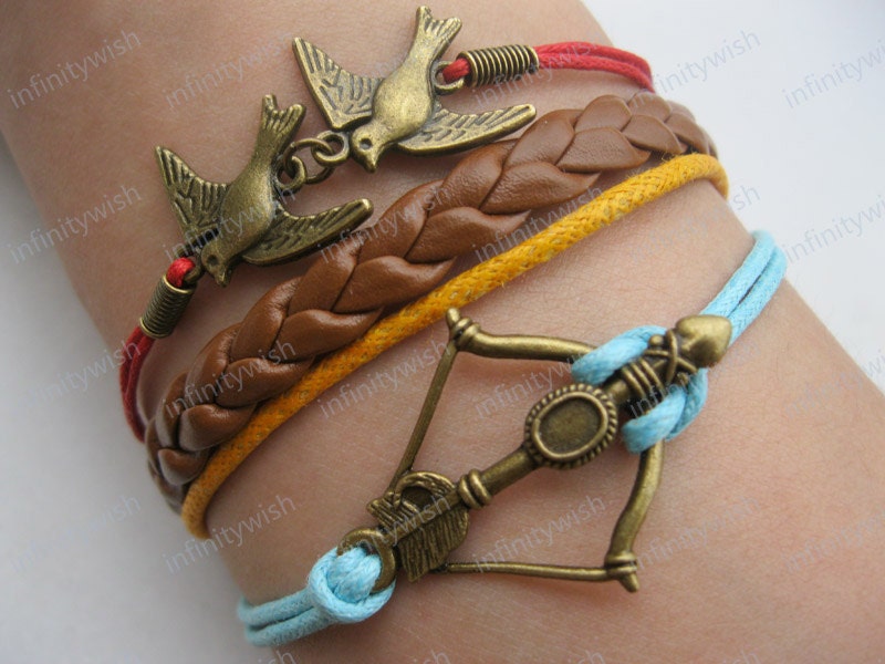 Bracelet-antique bronze birds bracelet,bow and arrow bracelet-Z169