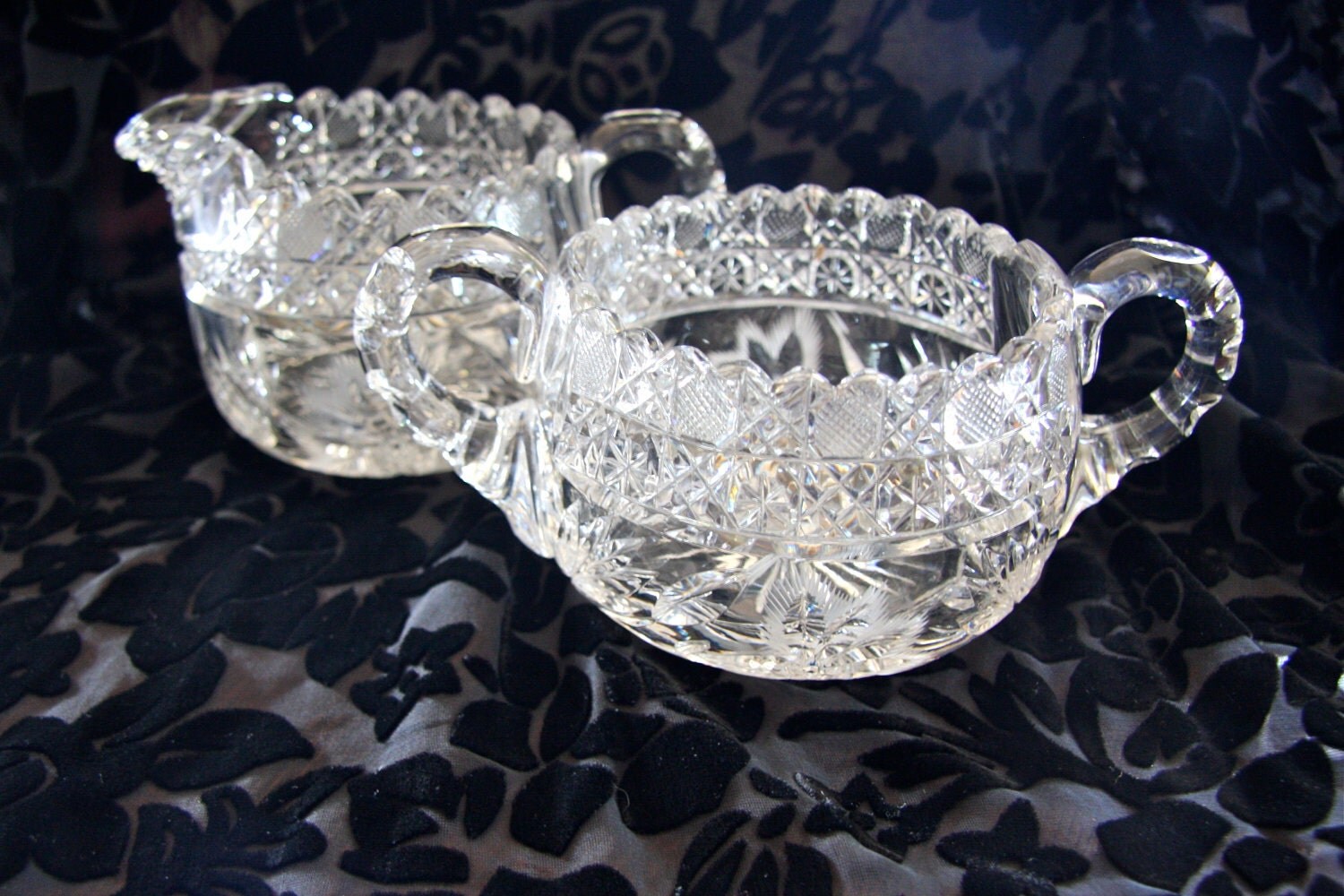 Items similar to Antique Cut Lead Crystal Glass Cream and Sugar