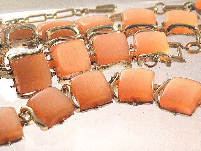 Coro Moonray Set Necklace and Bracelet Shimmering Peach Lucite Signed 1950 s Vintage Collectable Jewelry