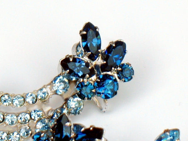 Blue Sapphire Rhinestone Comet Earrings Celestial Shooting Star Galaxy Confirmed Juliana D and E 1950s Vintage Jewelry Collectable