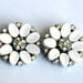 Vintage LISNER White Flower Earrings Rhinestone Lucite Clip On Silver Tone Signed 1950s Wedding Bridal