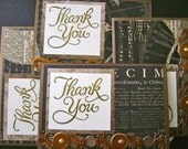 Set of 4 Steampunk Gold Thank You Cards