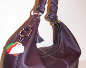 The New FARRAGO Huge Hip Hobo Bag in Lightly Print Dark Purple Leather. Free Monogrammed Key Ring. UNIQUE