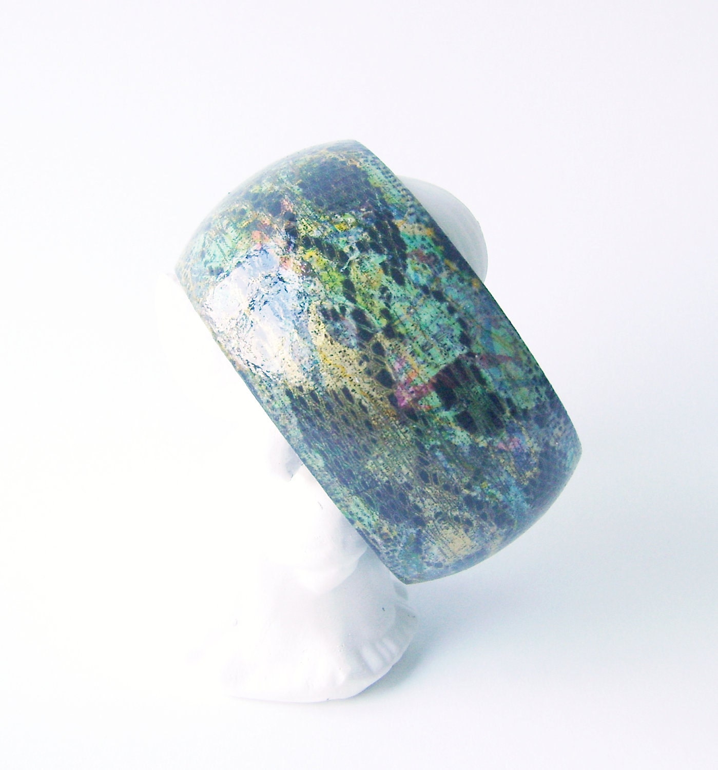 Black Green Hand painted Snakeskin Wooden Bracelet Bangle