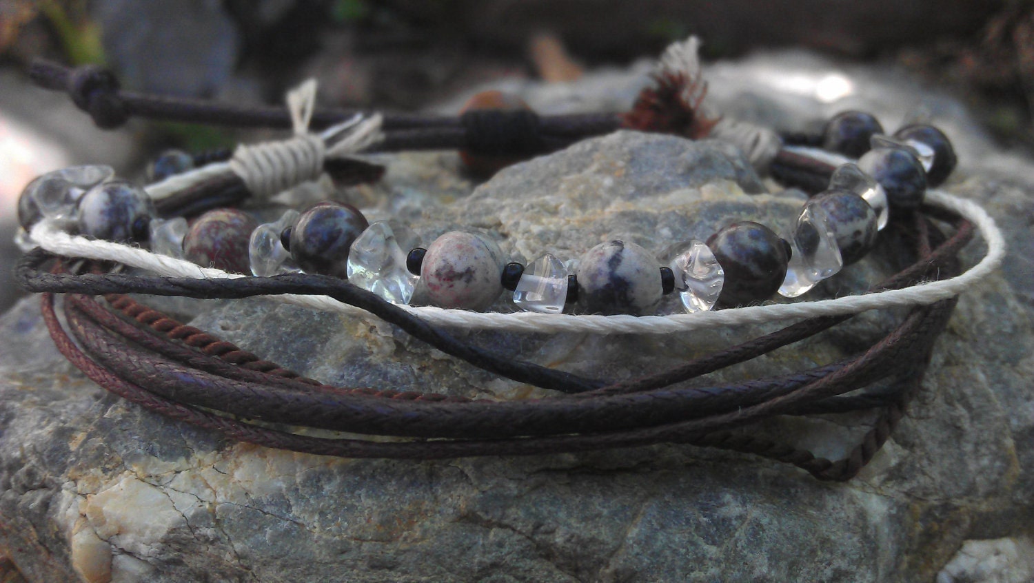 Men's Bracelet - Stone Boho Wrap Style - Man Bracelet