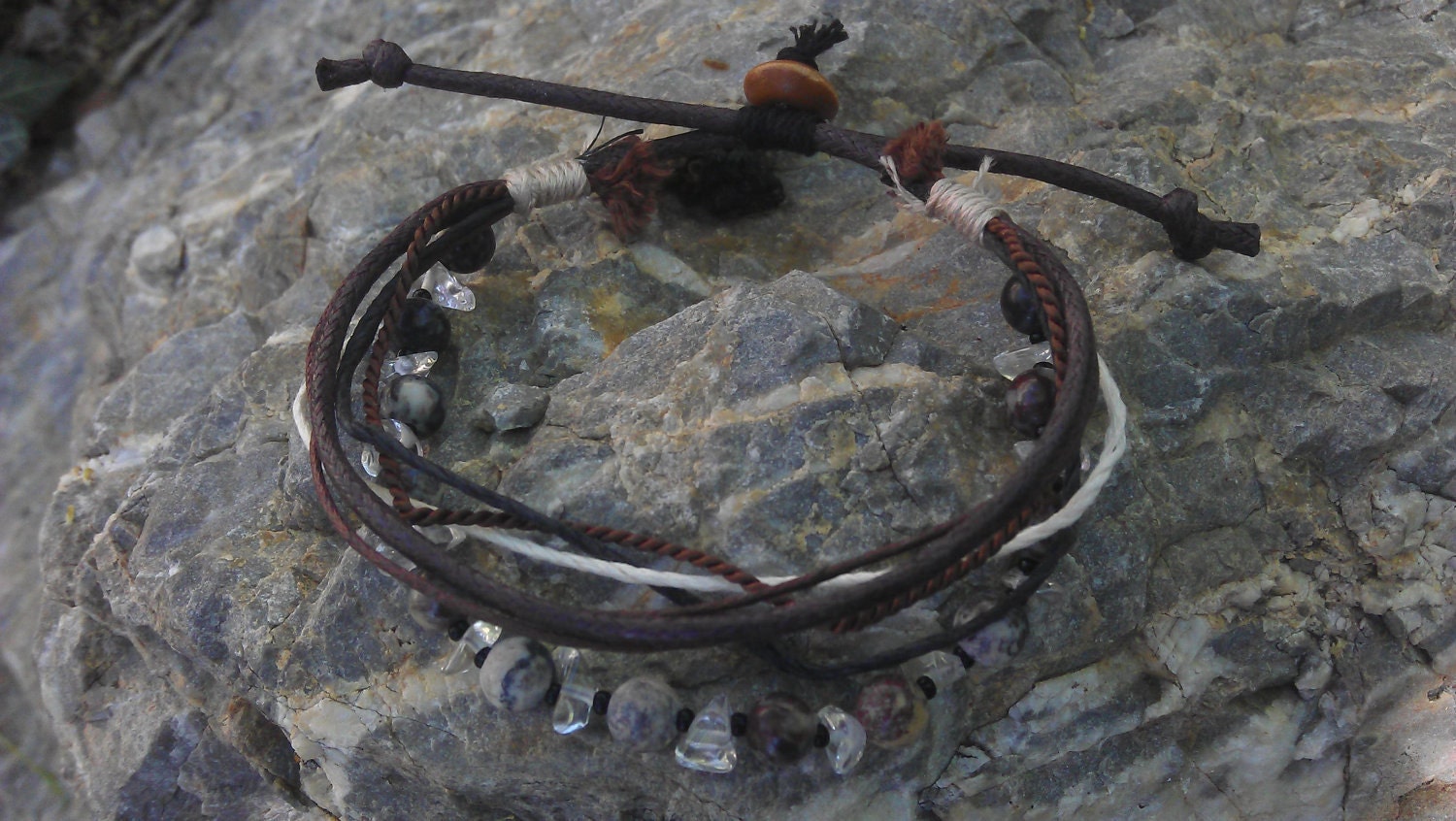 Men's Bracelet - Stone Boho Wrap Style - Man Bracelet
