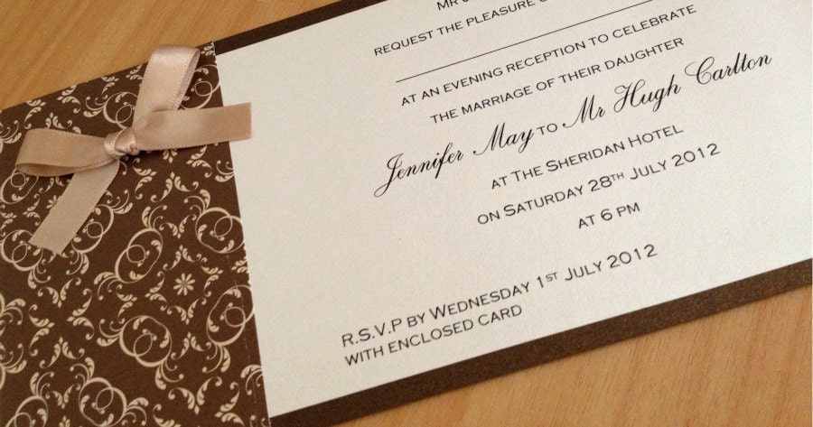 Chocolate Brown and Ivory/Cream/Beige/Taupe DL rectangular invitation- suitable for a wedding, engagement, kitchen tea party etc