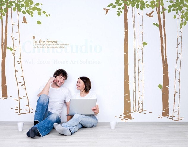 Nature Wall Decal Wall Sticker Nursery Decal Art -Forest 92inch set of 6 trees