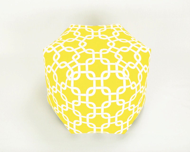 16" Wide  x 12.5" Tall Modern Contemporary Floor Ottoman Mini Pouf/Pouffe  Pillow Stool Yellow/White Gotcha