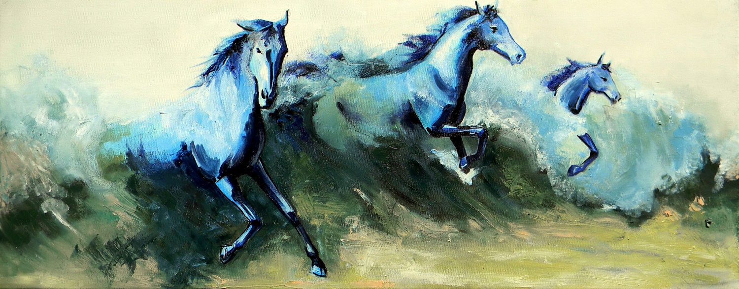 15% off with CHRISTMAS coupon code - 16x40'' FREE SHIPPING Large Original Oil Painting on Stretched Canvas - Blue Symphony