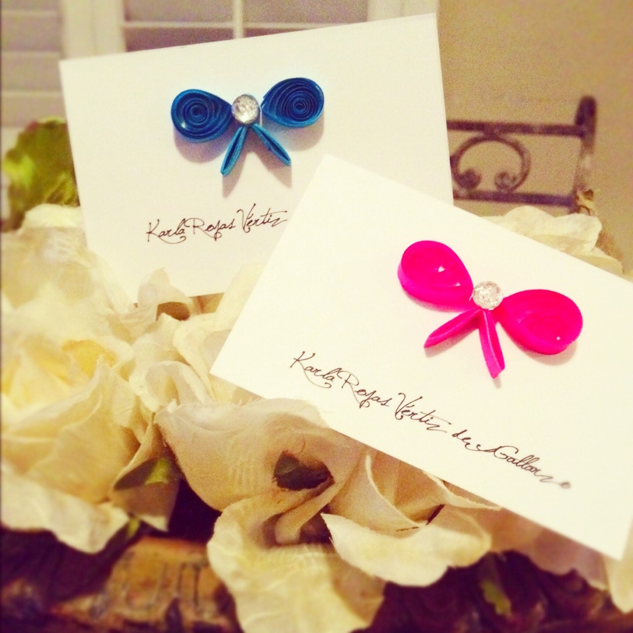 Quilled Bow Card- Personalized- Set of 6