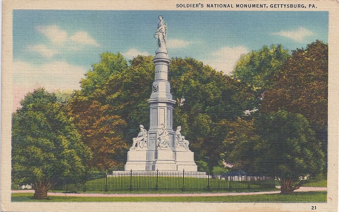 GETTYSBURG, PA. Soldier's National Monument, Unused Linen Postcard. Marken & Bielfeld, Inc., Frederick, Md.