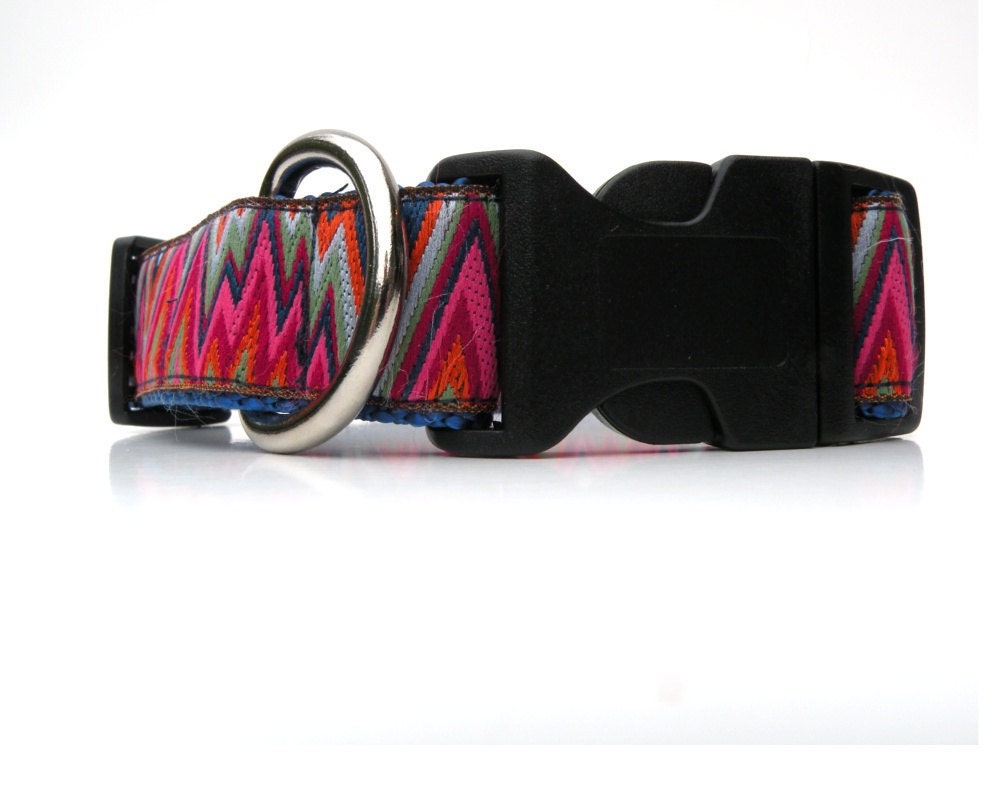 Royal Blue Dog Collar Medium Adj. with Red Flame Trim