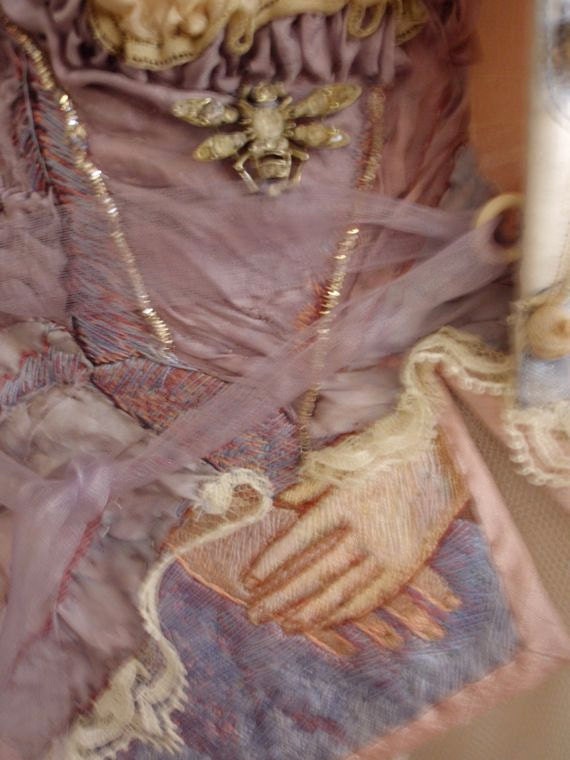 Marie Antoinette Portrait Hand Embroidered Silk Thread Painting Rococo Wedding Corset Bodice Paris Couture Theatre