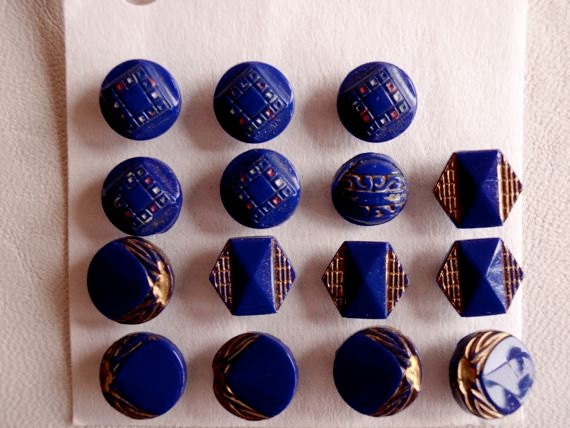 Vintage 1920s Deco Cobalt Blue Czech Glass Deco Buttons Lot