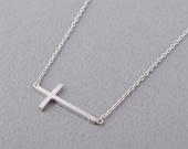 Sideways Cross Necklace In Silver
