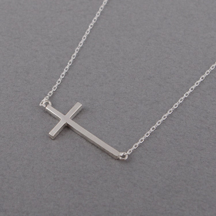 Sterling Silver Sideways Cross Necklace In Silver