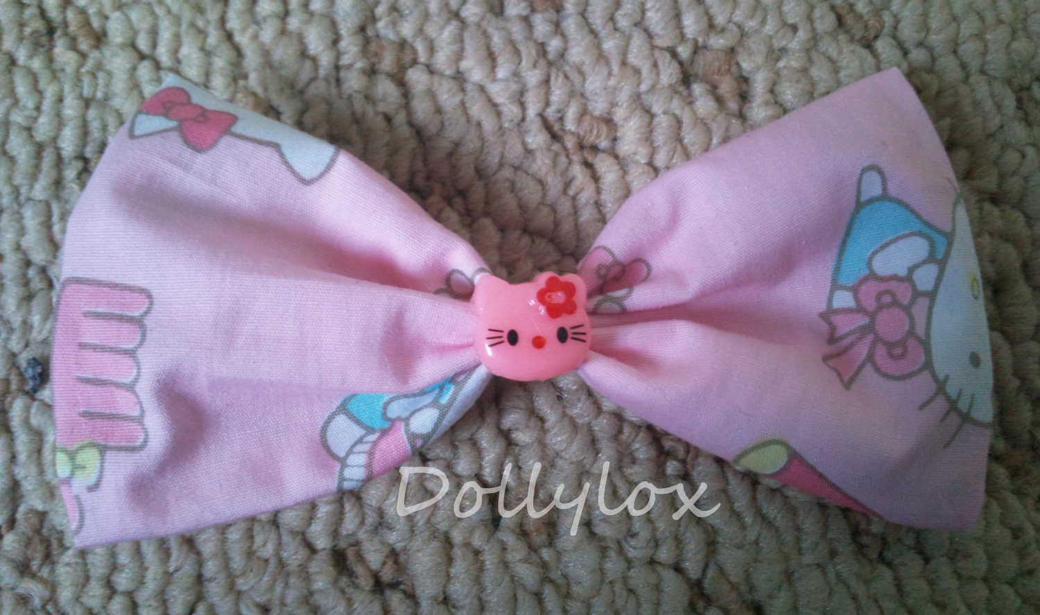 HELLO KITTY hair bow - With pink HK fabric and button detail - Sanrio kawaii harajuku fruits