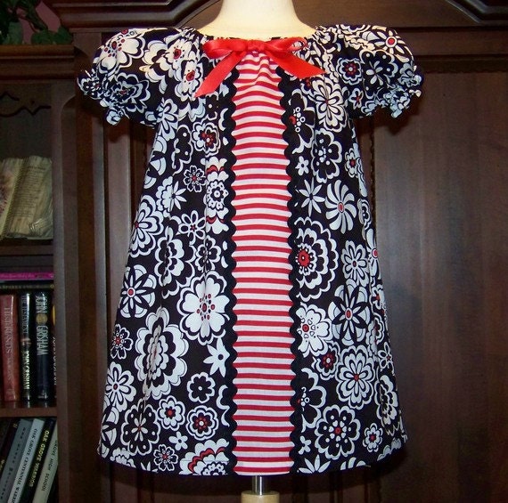 C-L-E-A-R-A-N-C-E. Black White Red Dress with Ric Rac Trim. Size 2 (2T) Only. Ready to Ship.