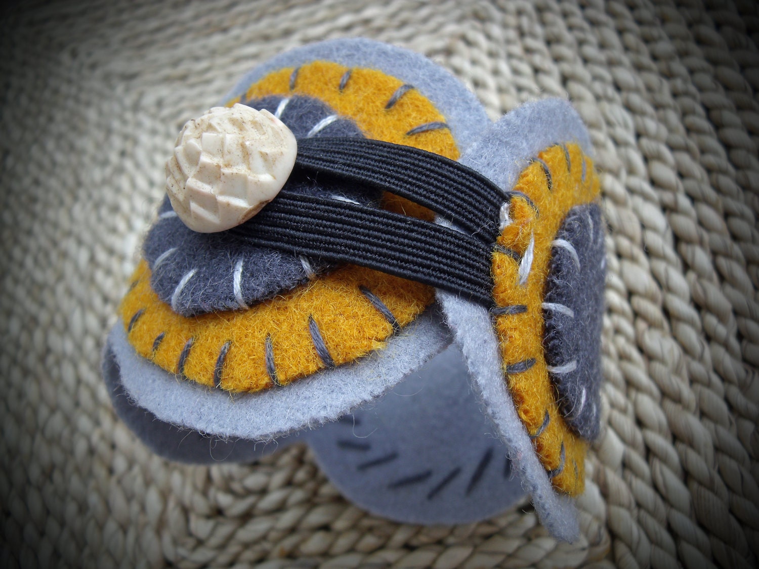 Vintage Button Bracelet Felted Cuff in Mustard Yellow