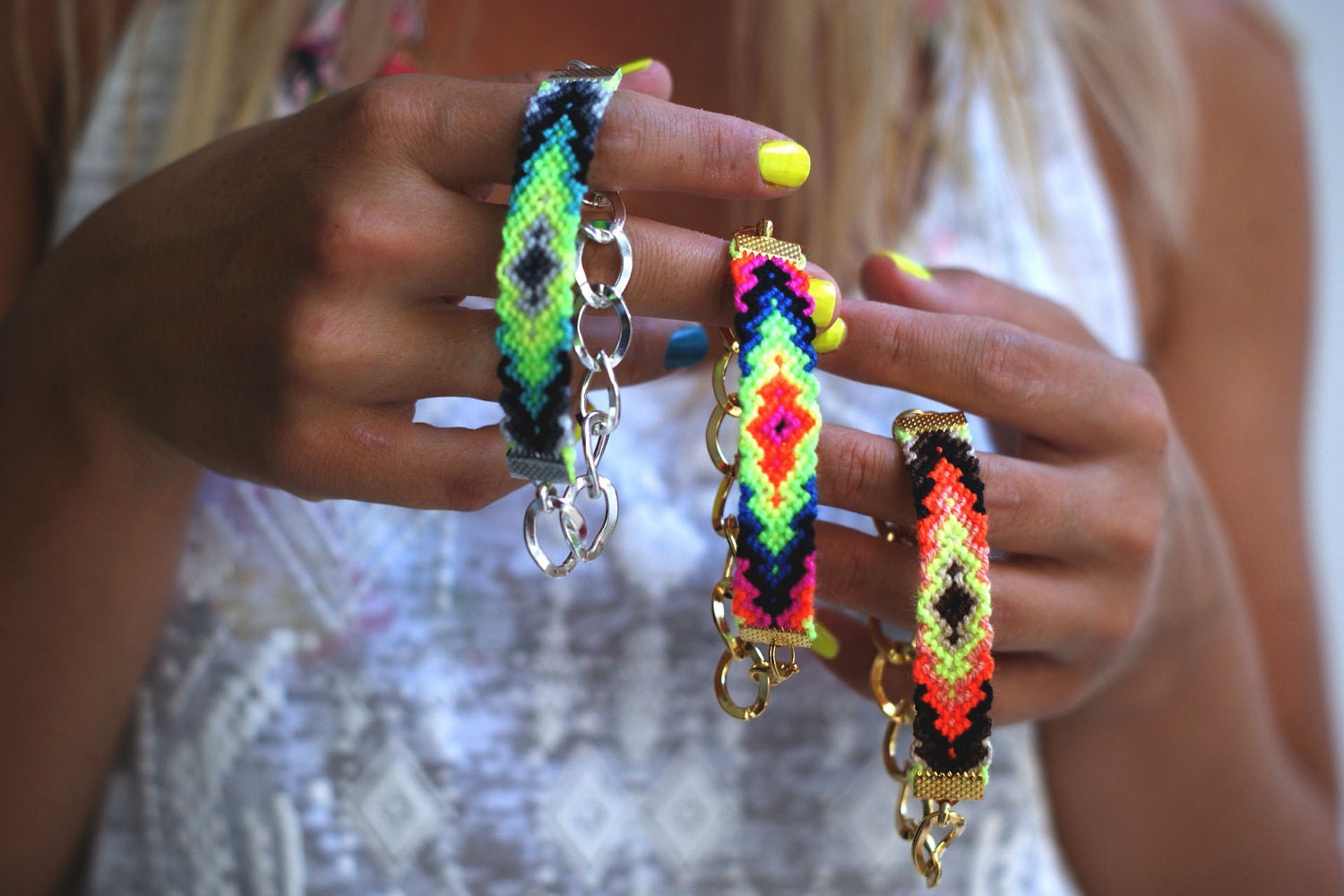 Chunky Chain Friendship Bracelet in Bright Neons.