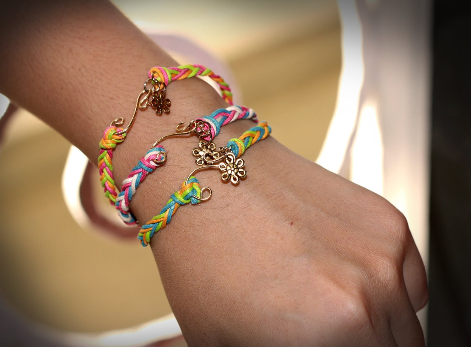 Multi coloured braided friendship bracelet