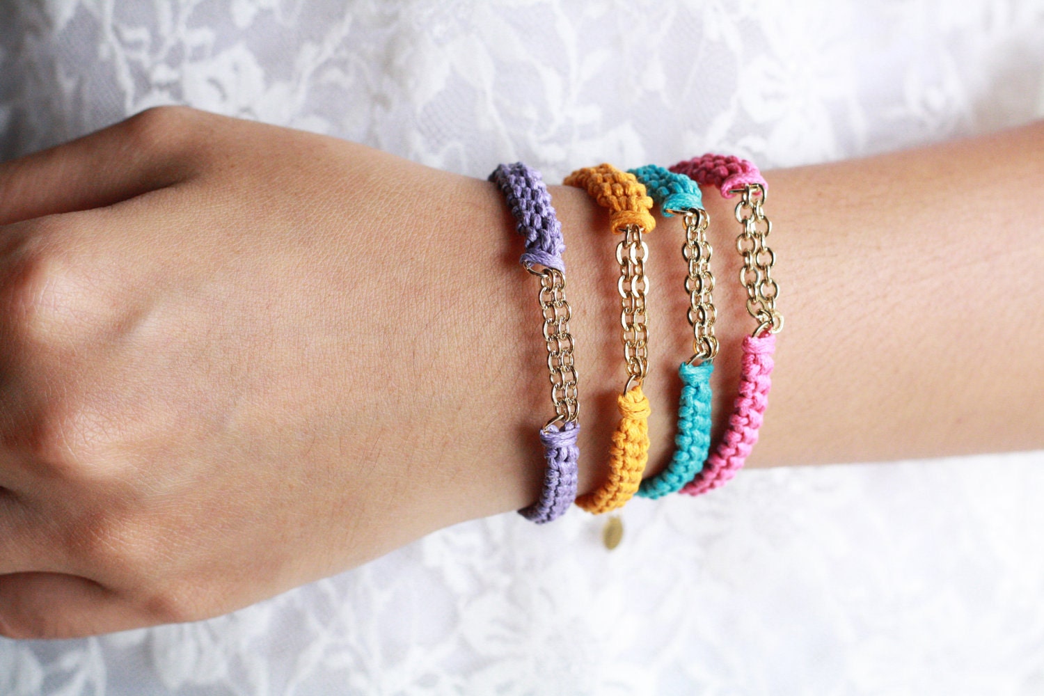 Friendship bracelets with gold chain