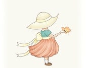 Childrens Print, Little Girl, Orange cream green, Kids Wall Art, baby girl decor, 8x10 whimsical print