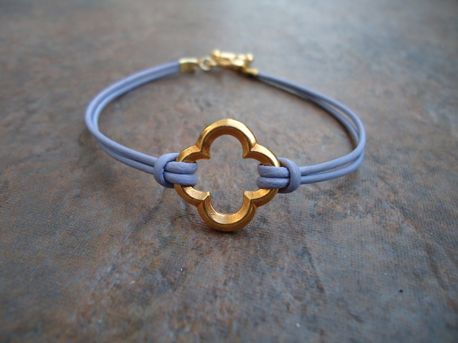 Light Purple Leather Gold Quatrefoil Clover Bracelet