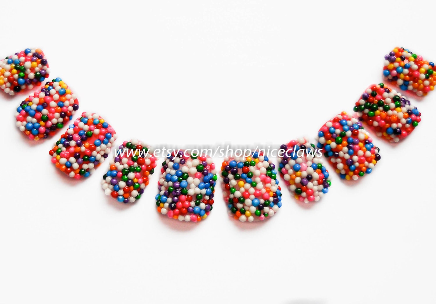 SALE Candy Sprinkles Nails, Bubblegum Gumball Artificial Short 3D Fingernails