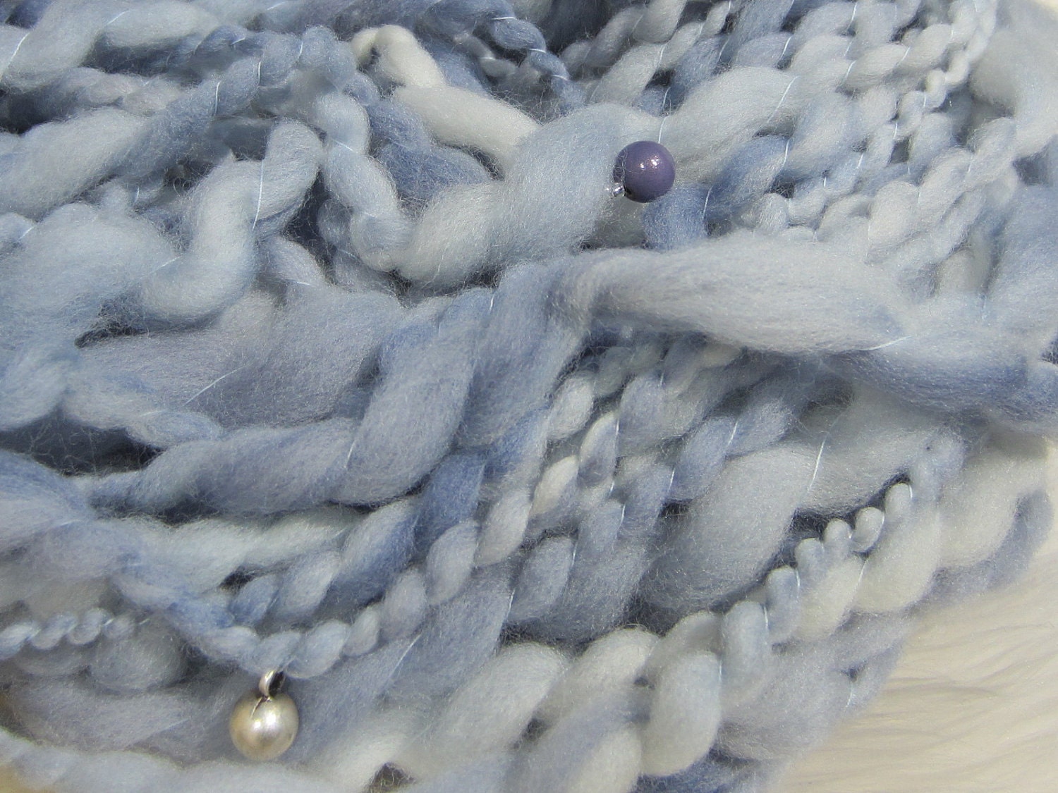 Hand Spun Beaded Art Yarn, Hand Dyed Yarn, Bulky Art Yarn