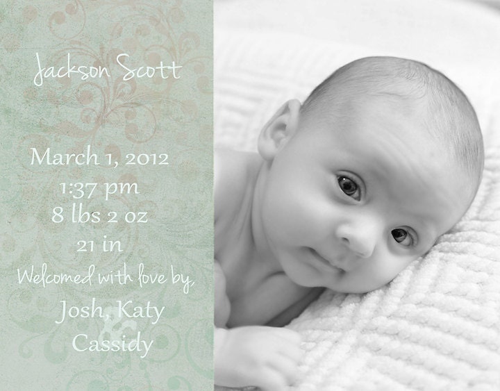 Birth Announcement Magnets or Cards Personalized Eco-Friendly FREE SHIPPING