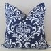 18 x 18 Pillow Cover Navy Blue White Damask