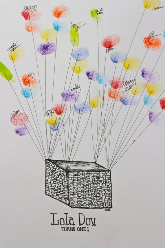 Hand Drawn Ink Guestbook Hot Air Balloon