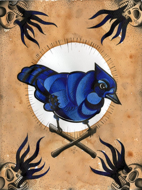 Blue Jay Tattoo Art Print